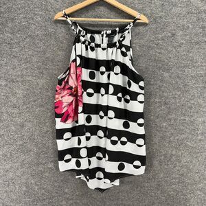 Ashley Stewart Blouse Women 22/24 Plus Black Striped Sleeveless Hook & Eye